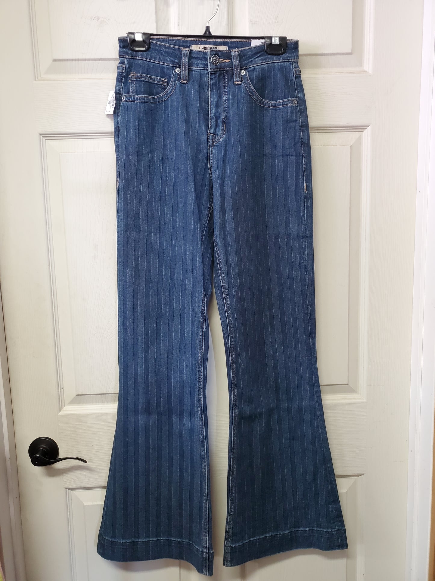 High Rise Striped Dark Trouser Jeans