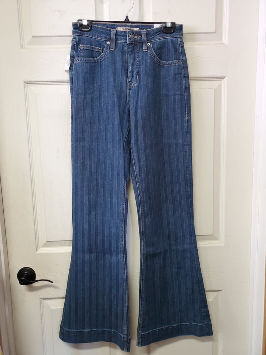 High Rise Striped Dark Trouser Jeans