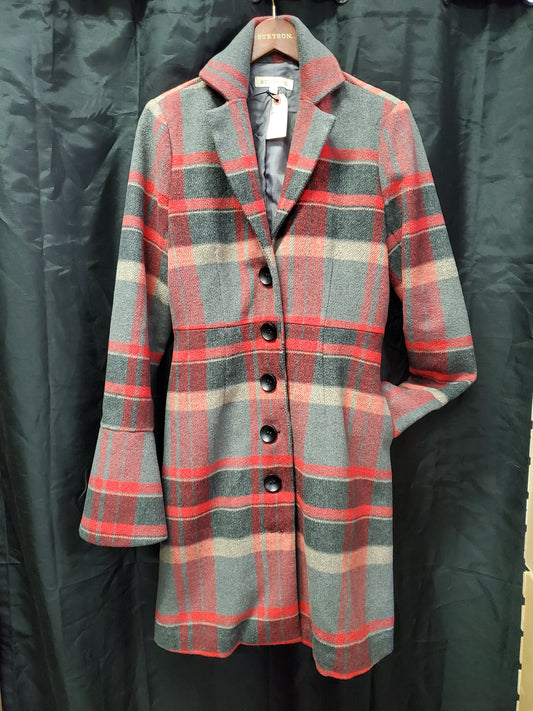 Ladies Long Red Plaid Jacket                    Wool Flannel
