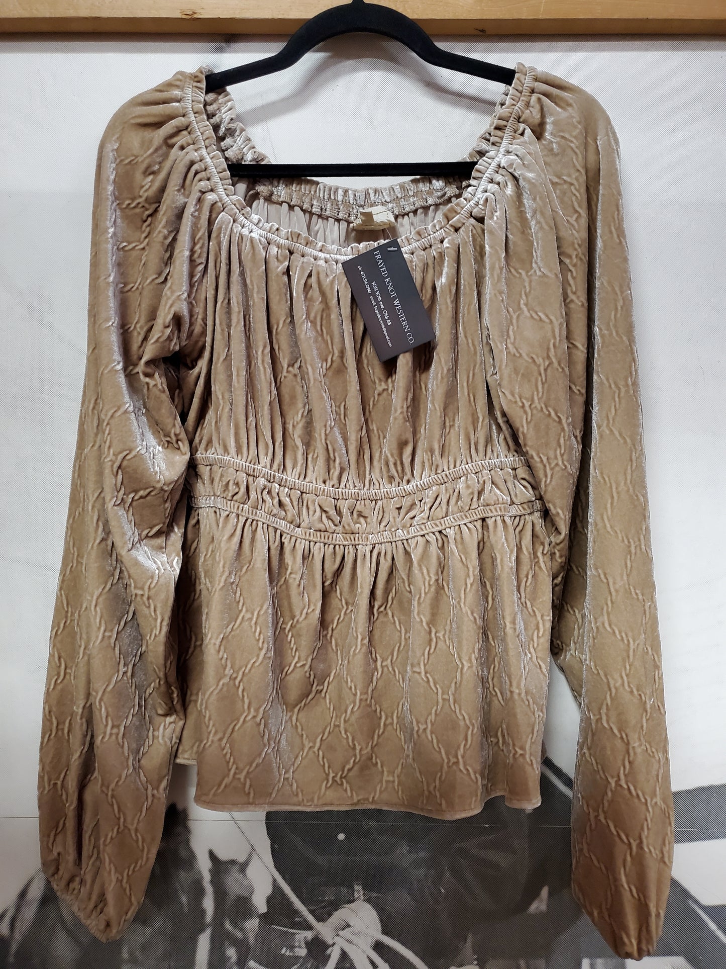 Tan Velvet Off Shoulder Top