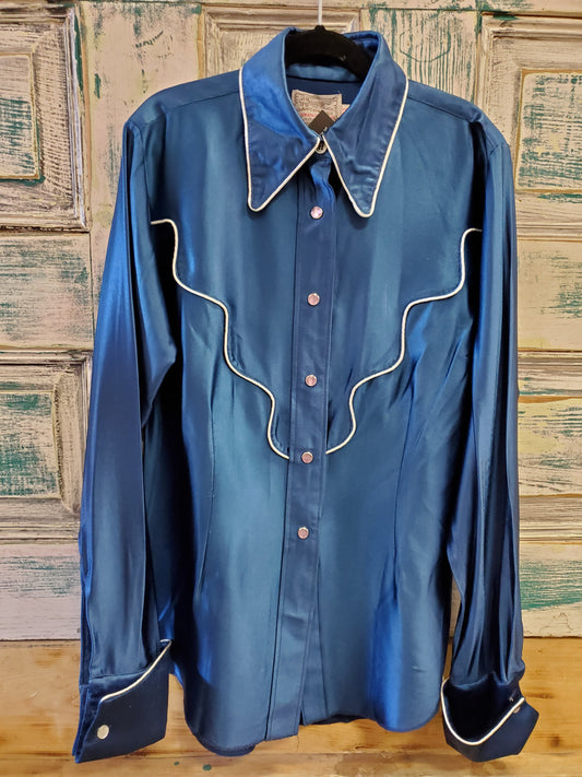 Blue Satin Vintage Ladies Shirt