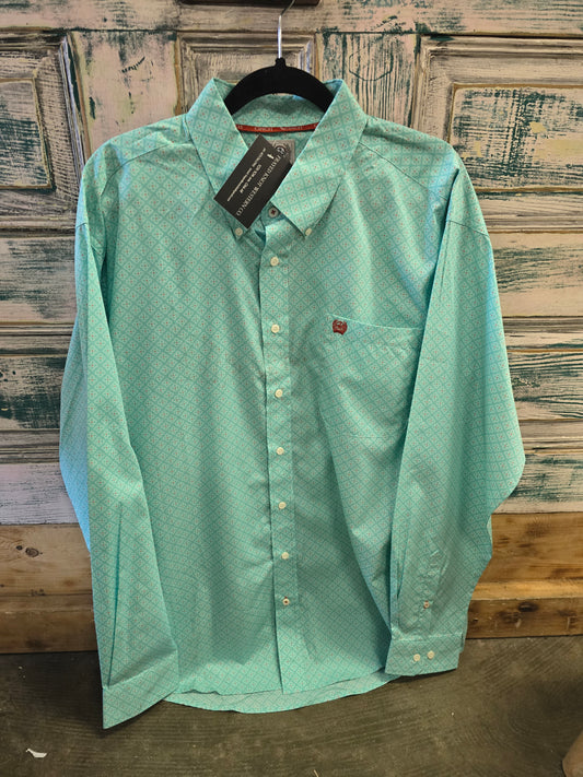 NEW Teal Print Cinch Shirt