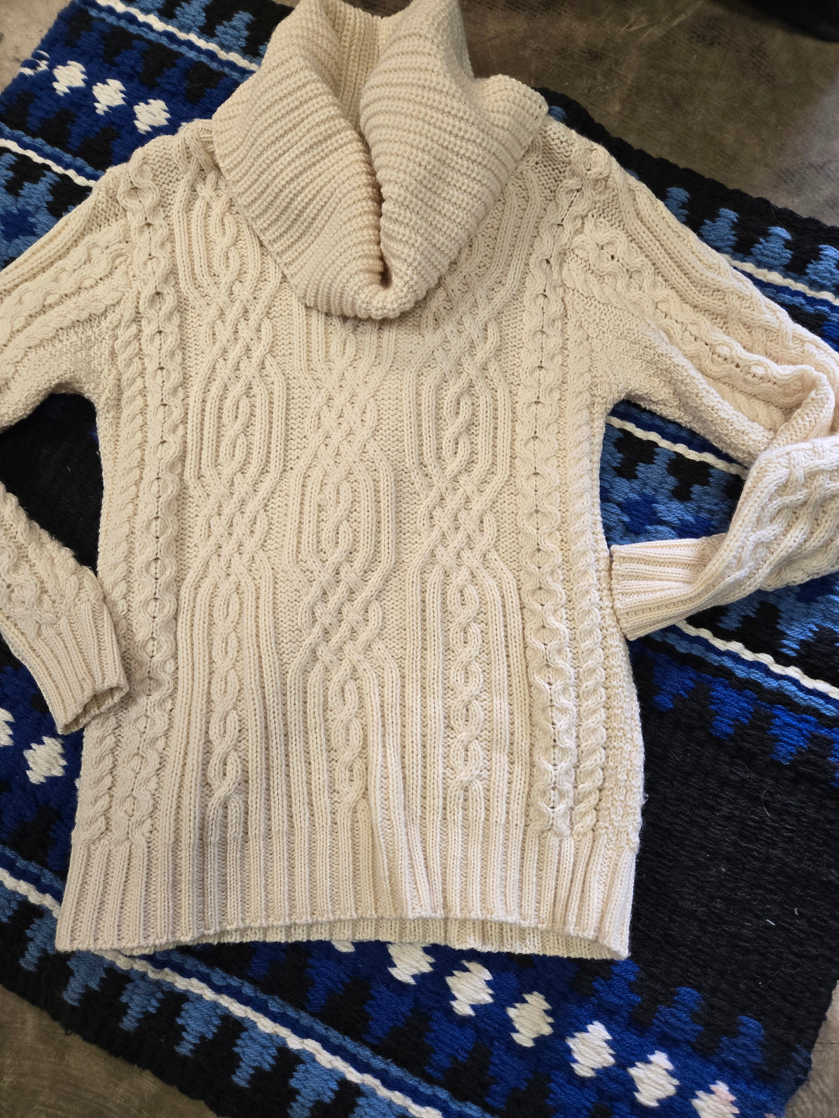 Cowl Neck Wool Cable Knit                            Sweater