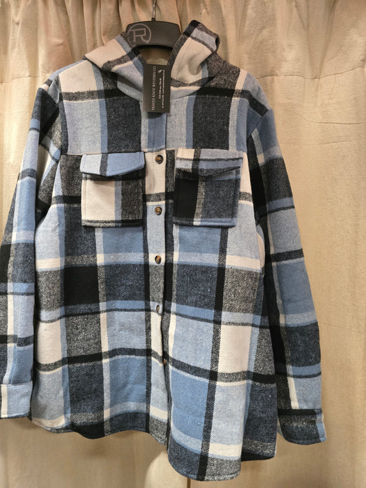 Blue Plaid Flannel Camp Shirt