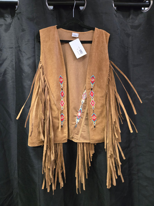 Girls Tan Fringe Vest