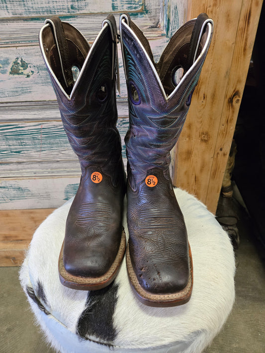 Sq. Toe Durango Boots               Brown Purple Teal Stitch