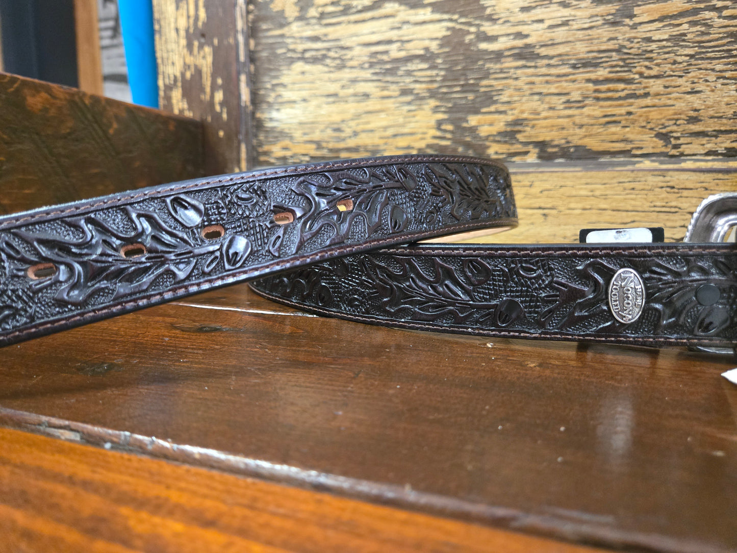 NEW Dark Brown Carved Belt