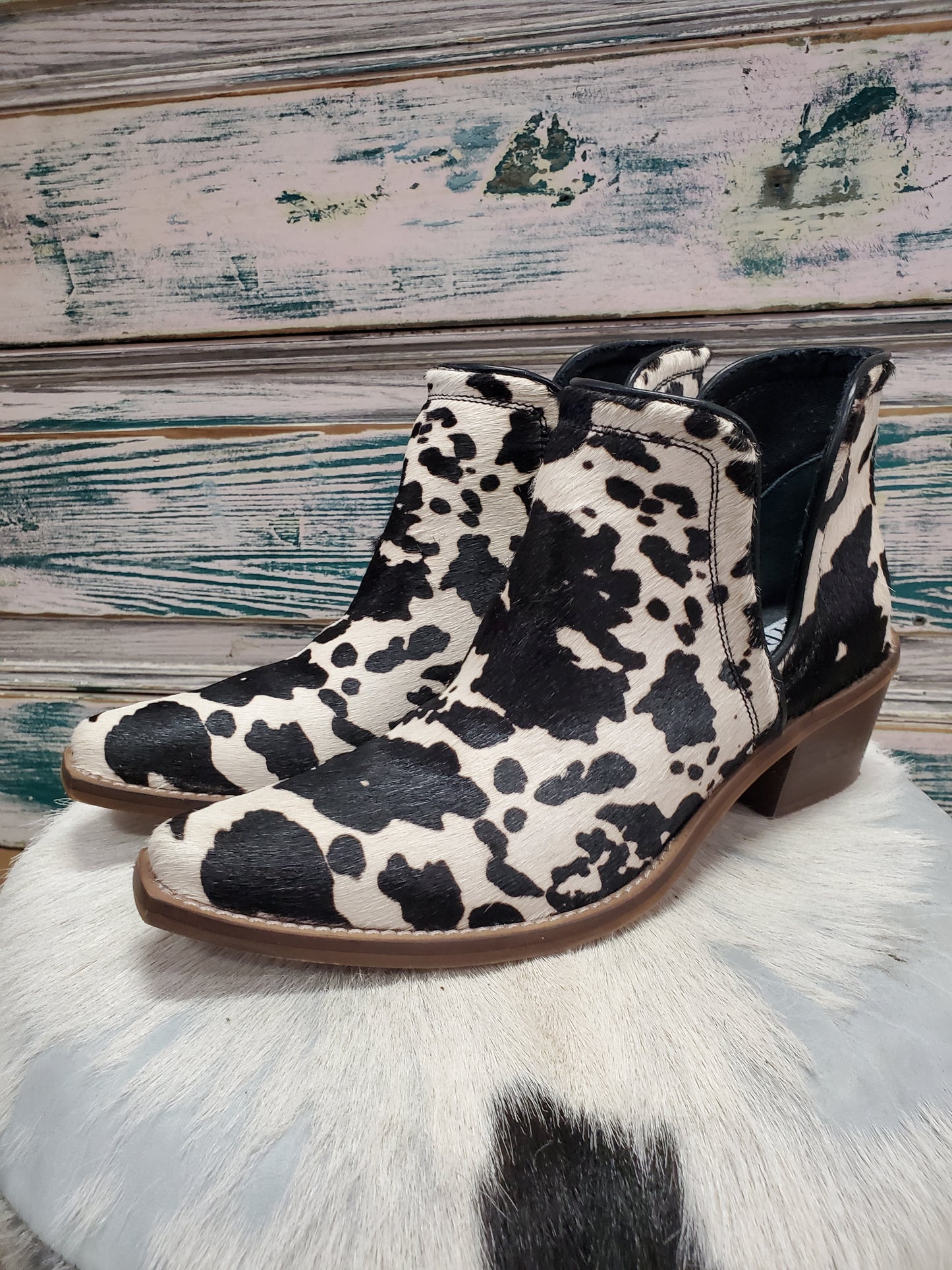 Black -White Cow Print Booties