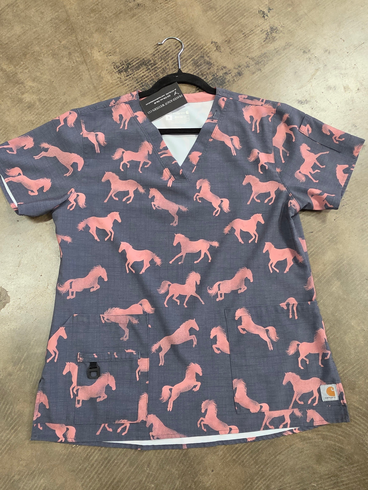 Ladies Horse Print (grey)                          Scrub Top