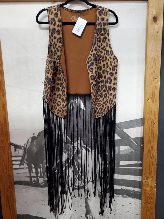 Animal Print Fringed Vest