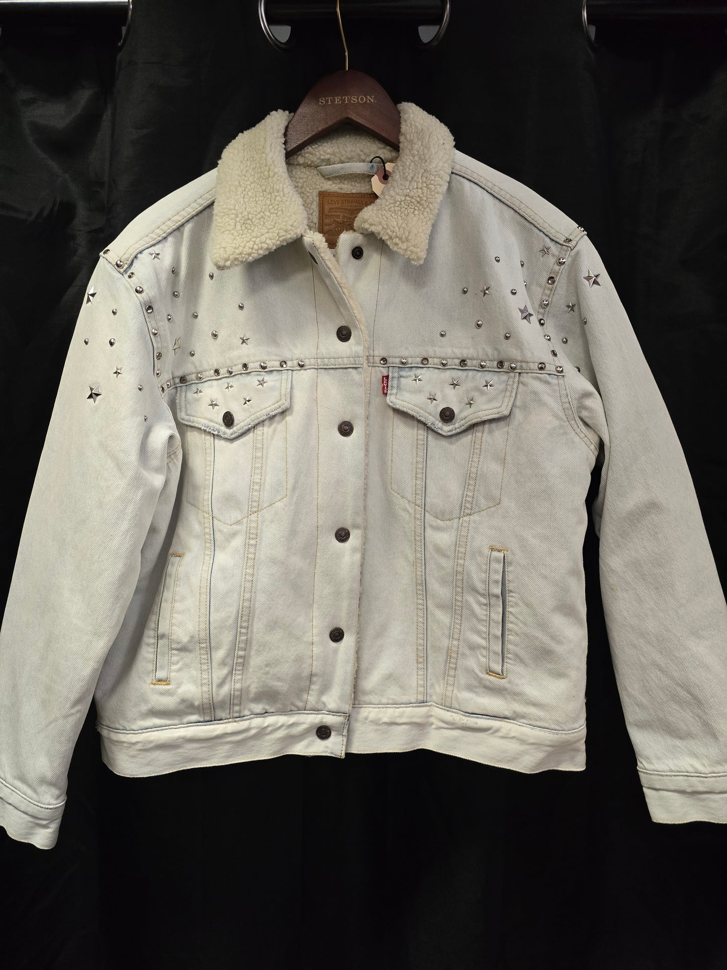 Studded Denim Sherpa Jacket