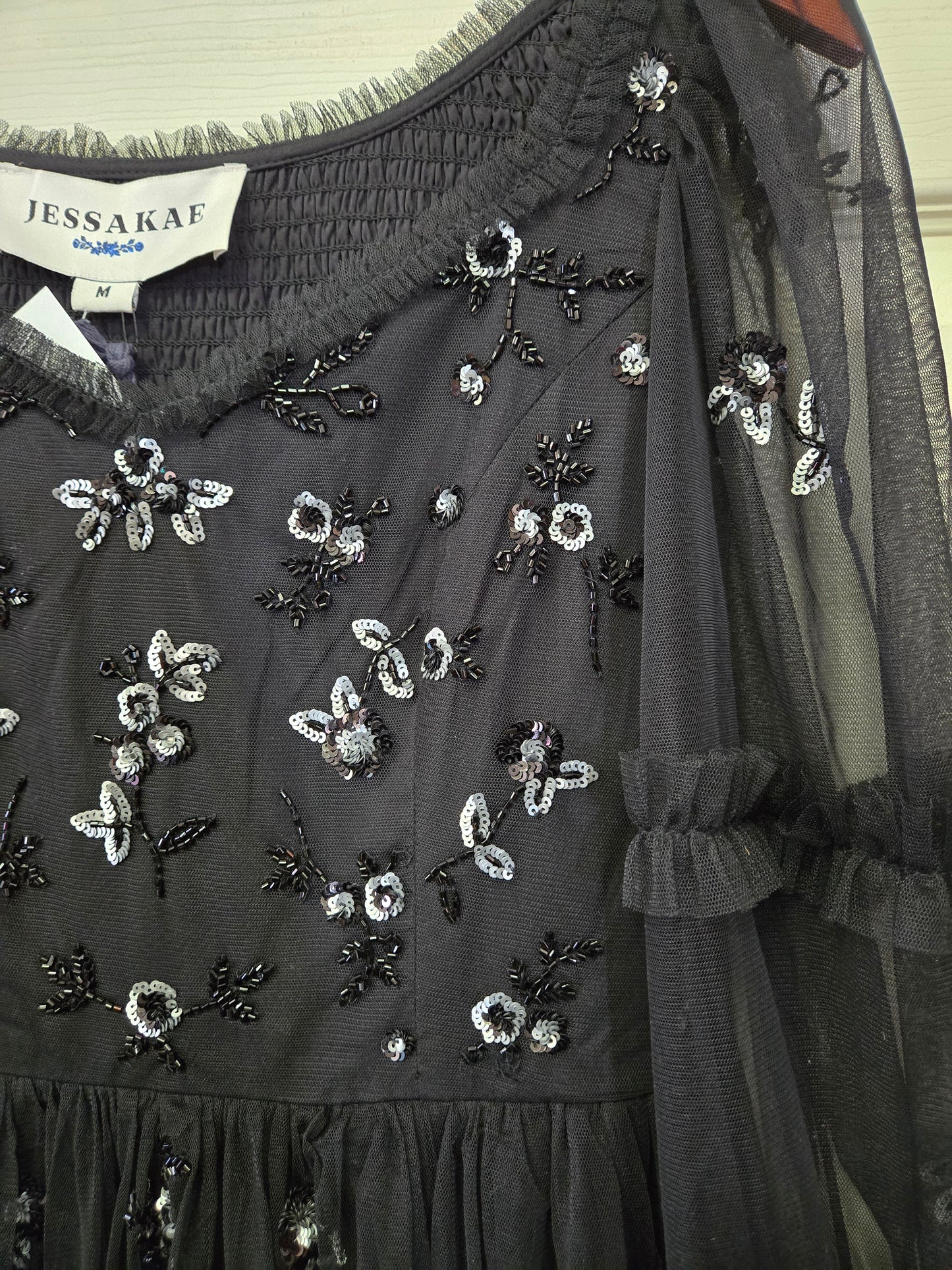 Black Floral Stitched Boho Style Dress