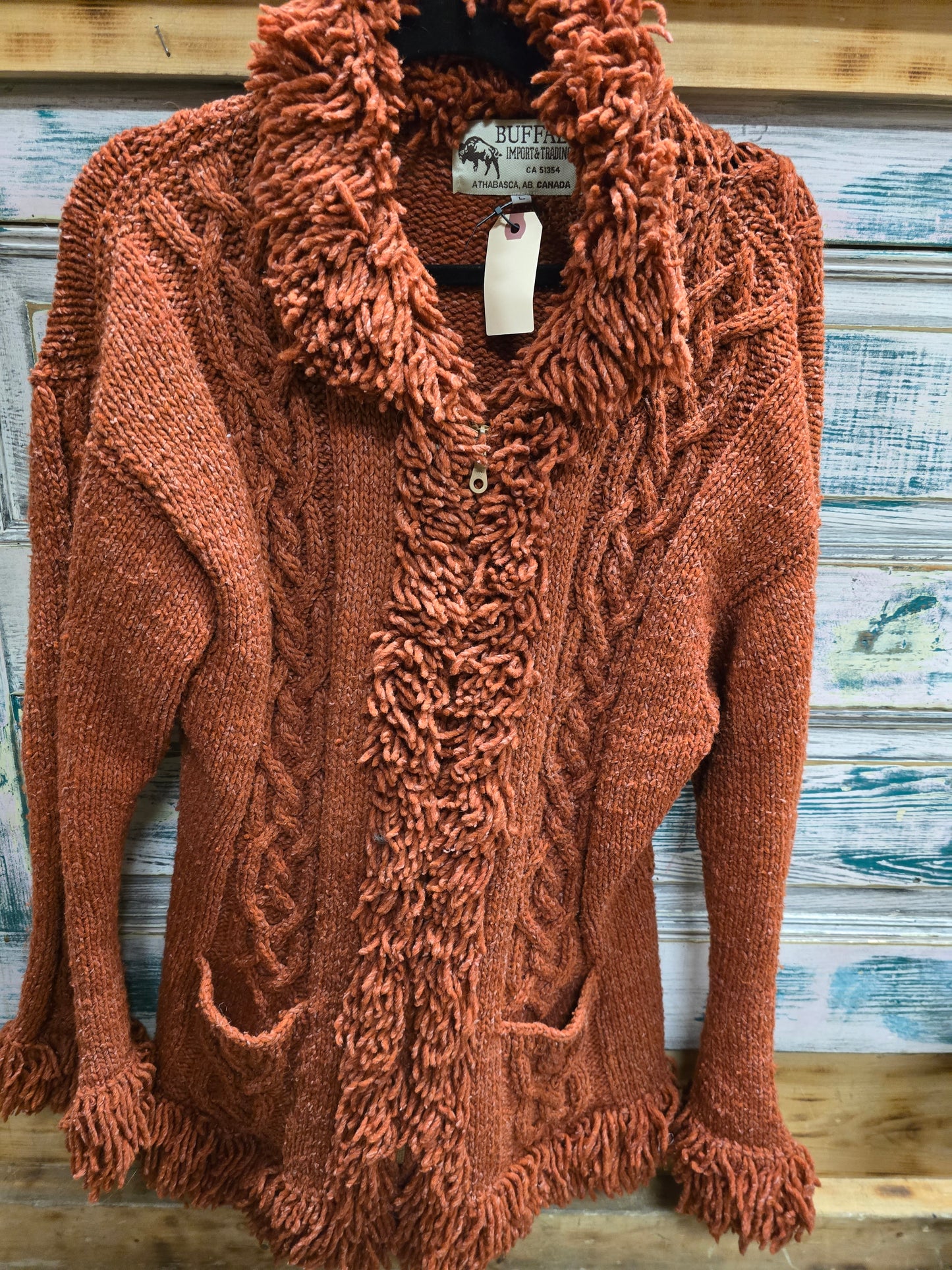 Orange Fringed Cardigan Sweater