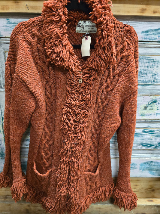 Orange Fringed Cardigan Sweater