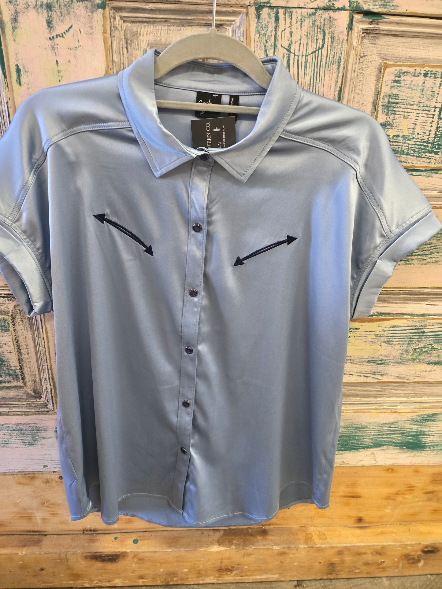 NEW Blue Satin Short Slv. Shirt