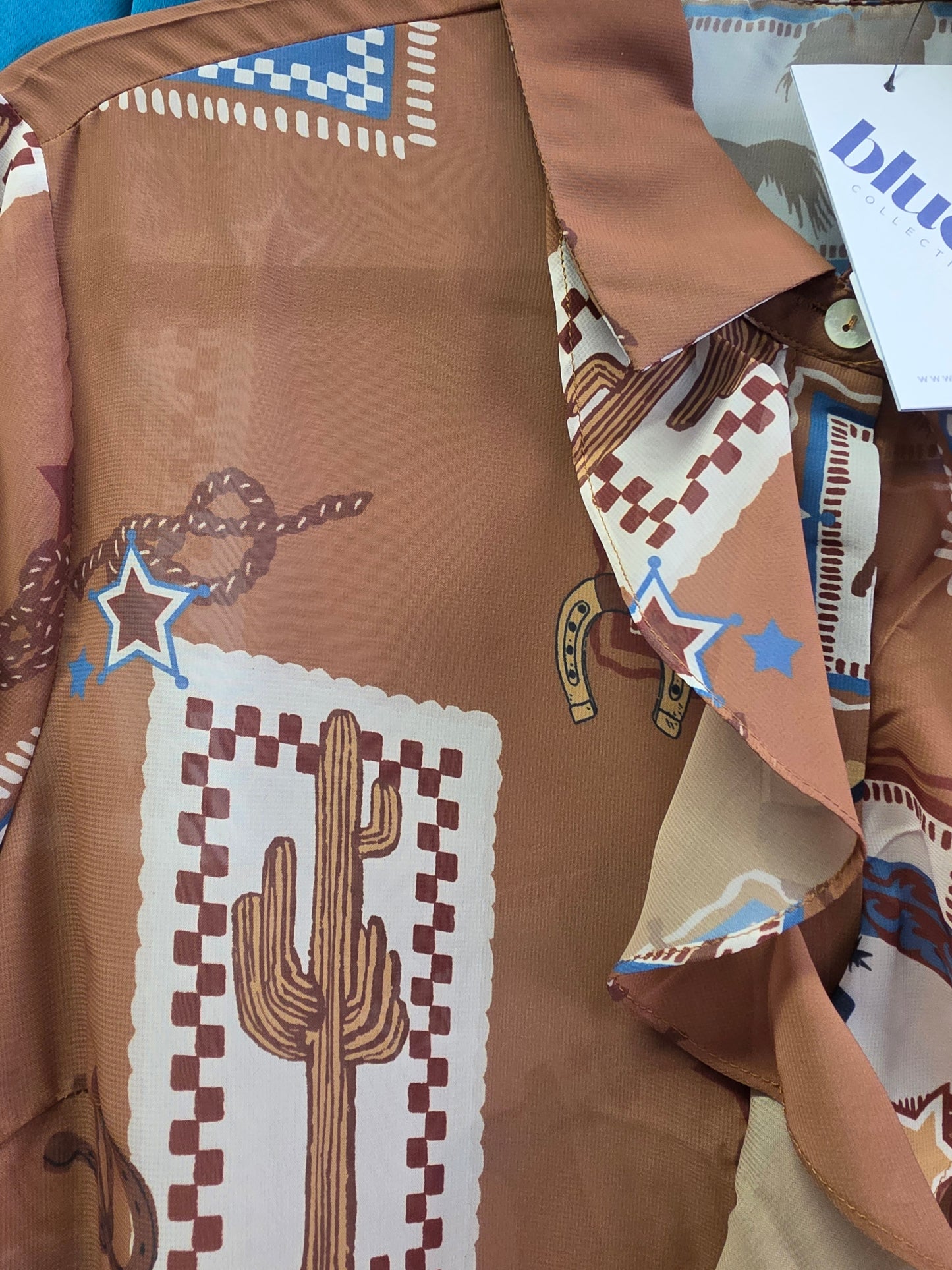 NEW Western Print Ruffle Blouse