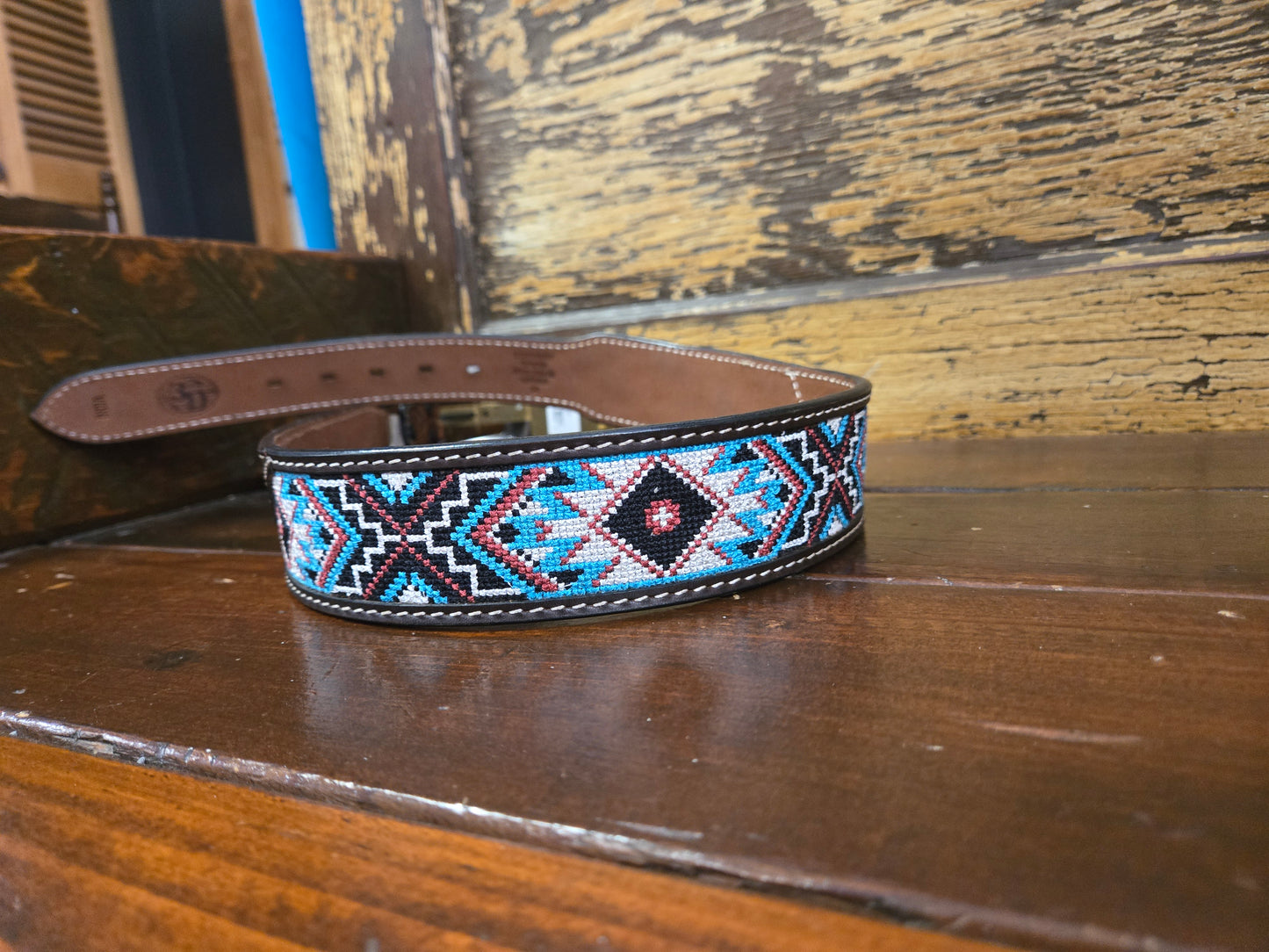 NEW Carved Belt/ Teal Aztec