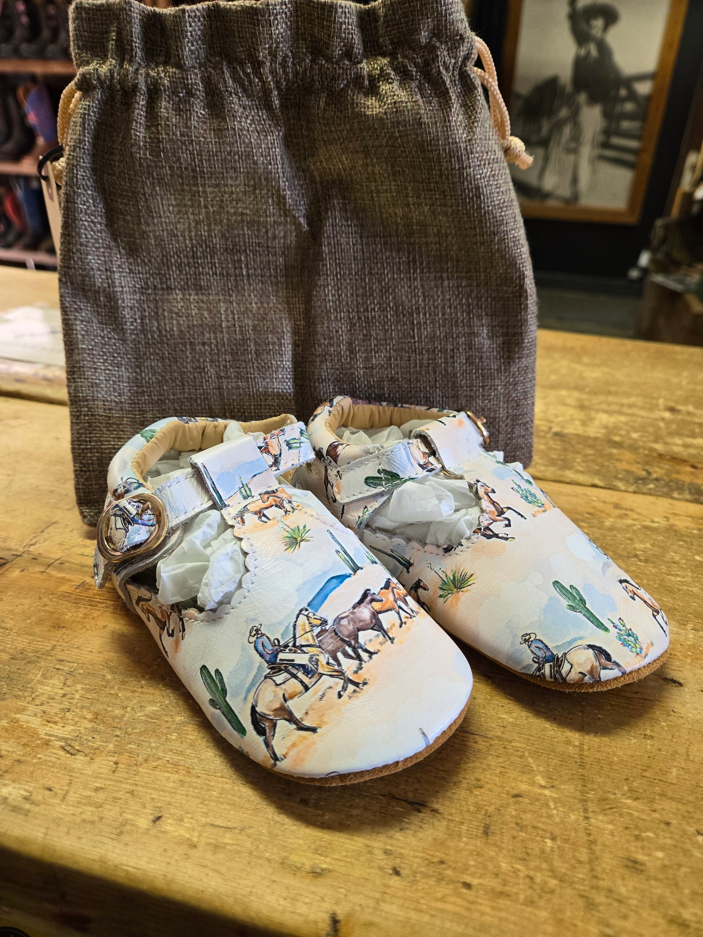 Kids Cactus Cowboy Print Moccasins