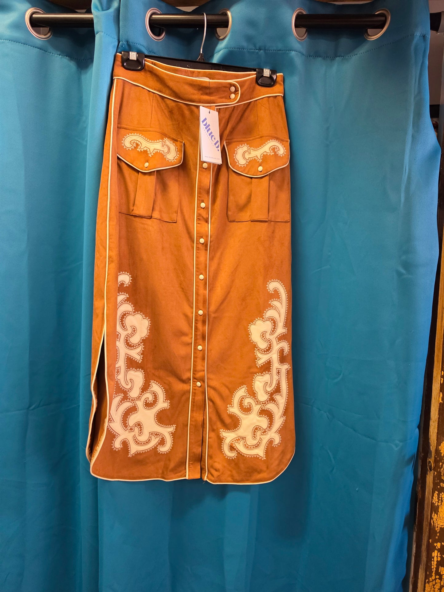 NEW Mustard Embroidered                        Patch Skirt