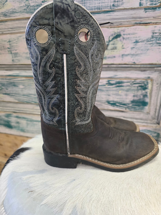 Kid's Sq. Toe  Boots- Brown/Blue